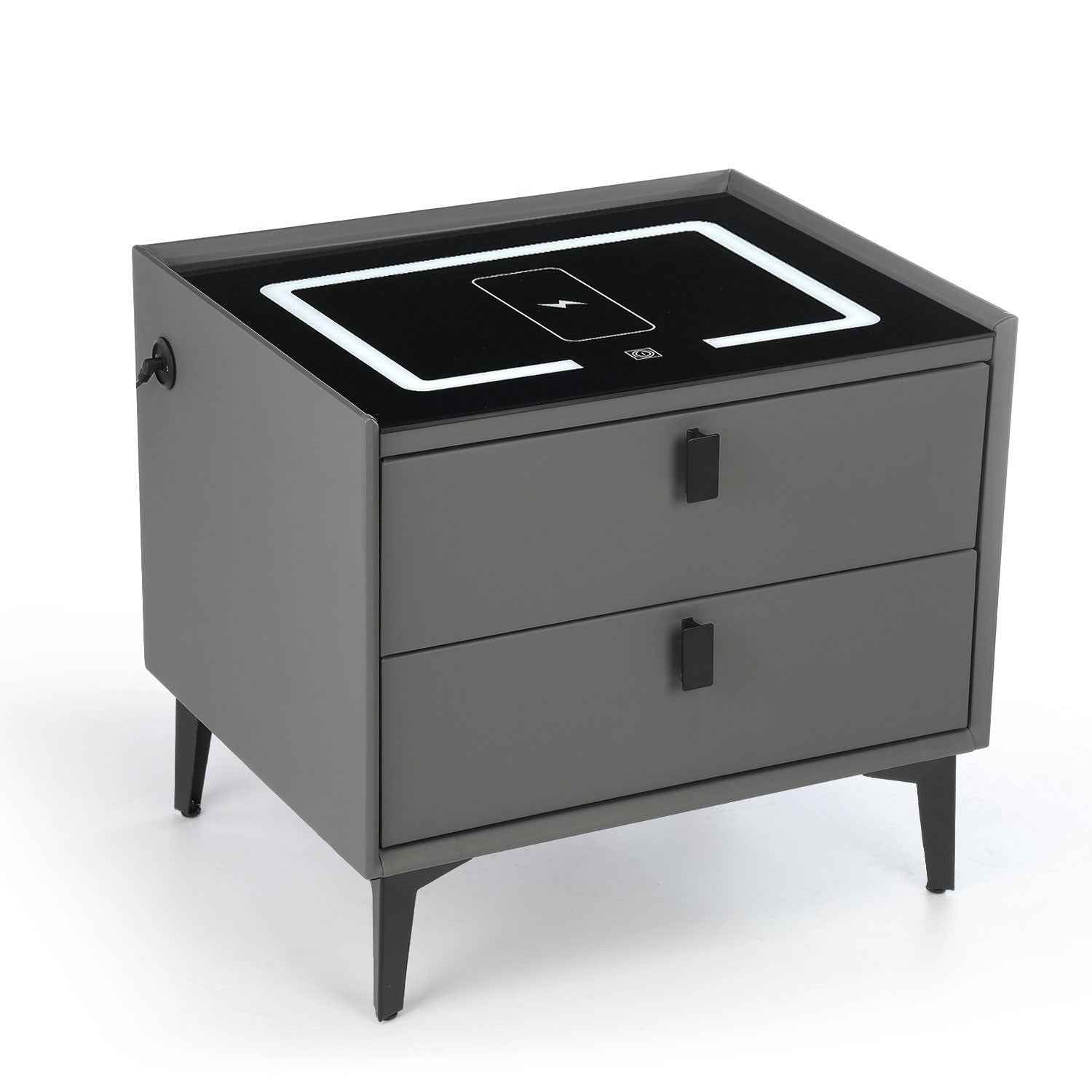 LED Bedside Table with 2 Drawers Cabinet Charging Station Nightstand Storage Gyd