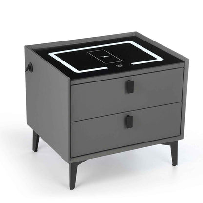 LED Bedside Table with 2 Drawers Cabinet Charging Station Nightstand Storage Gyd
