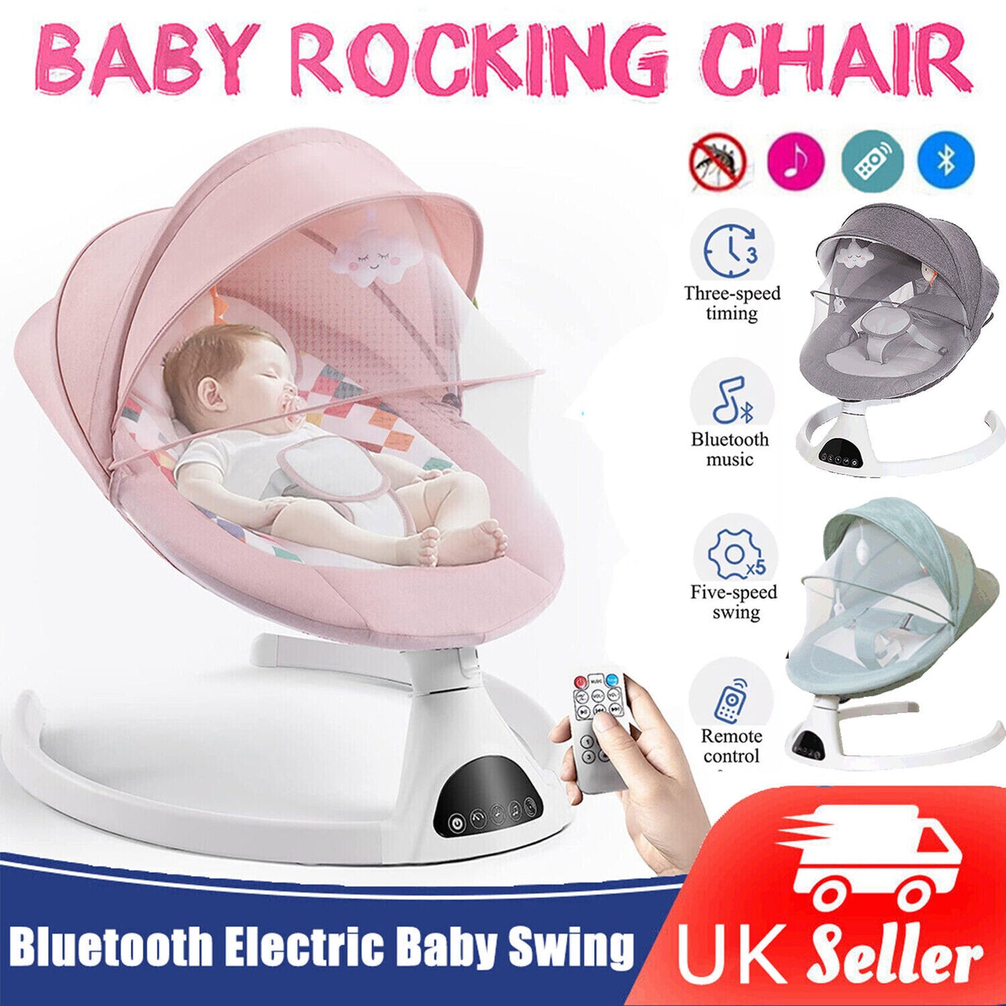 Bluetooth Electric Baby Swing Infant Music Cradle Bouncer Chair Rocker Remote UK