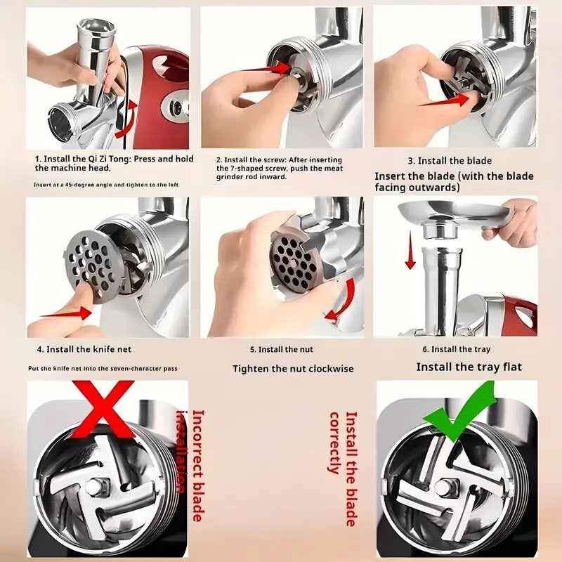 220V Electric Meat Grinder Multifunction Stainless Steel Mincer Sausage Stuffer