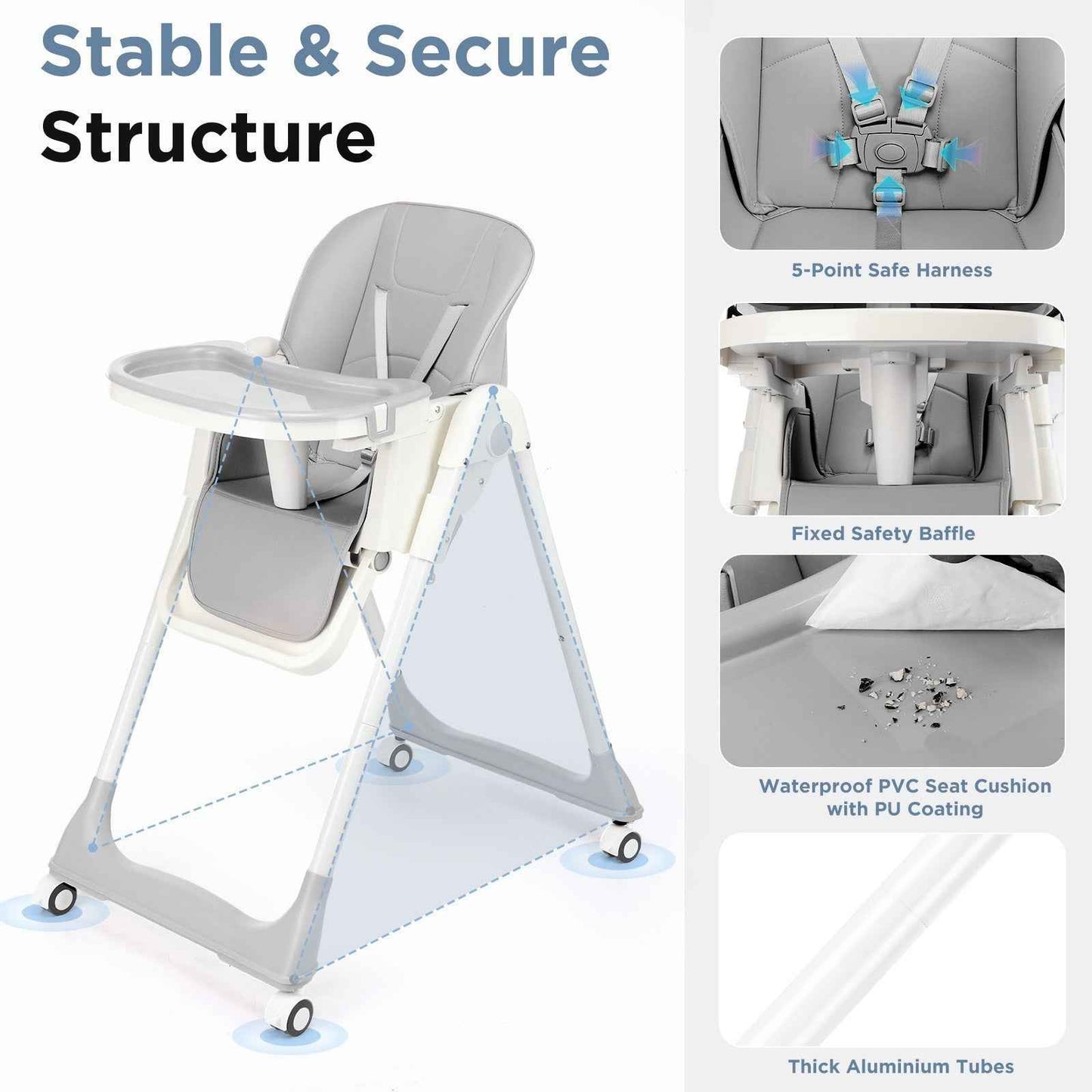 4 in1 Folding Baby High Chair, Adjustable Toddlers Highchair with 4 Uxedmruehjos
