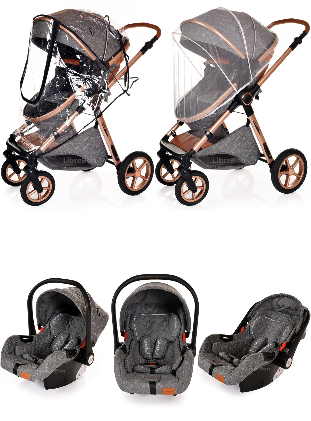 3 in 1 Pram Newborn Baby Buggy Set Travel System with Car Seat Folding Pushchair