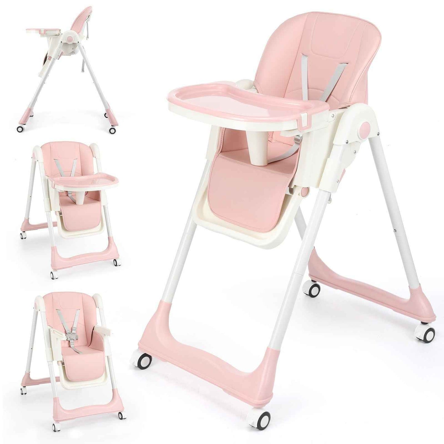 4 in1 Folding Baby High Chair, Adjustable Toddlers Highchair with 4 Uxedmruehjos