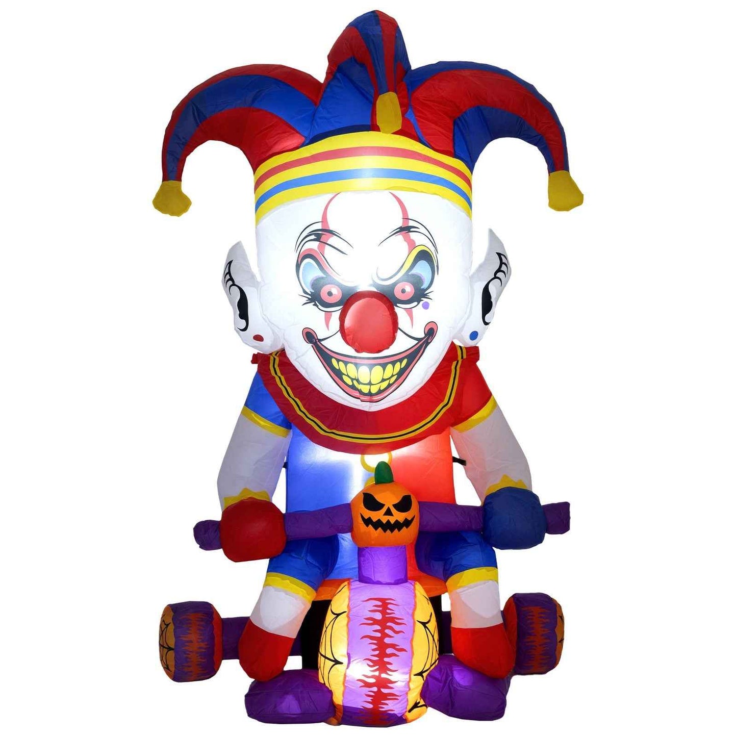 4ft Blow Up Halloween Inflatable Clown on Bicycle with 3 Built-in LED Lights