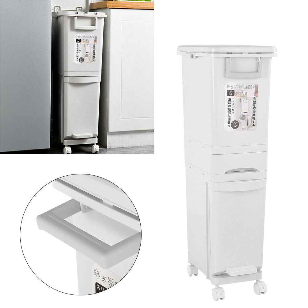 Large 3 Compartment Waste Recycling Bin Kitchen Rubbish Trash Can Pedal Dustbins