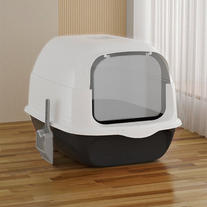 Large Hooded Cat Litter Tray Litter Box Self Cleaning Cat Pan Potty Tray w/ Lid