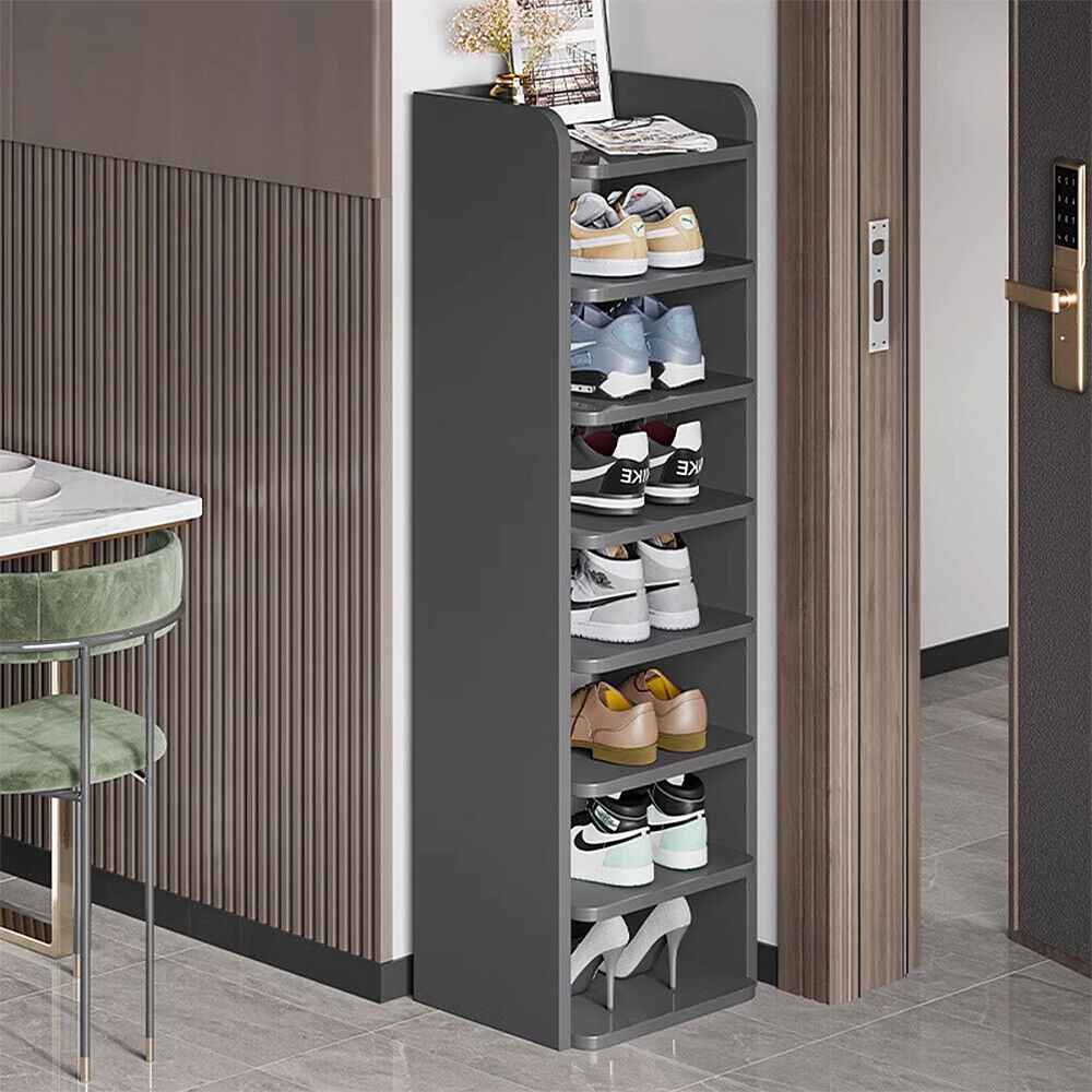 5-8 Tier Black Wooden Hallway Shoe Rack Open Shelves Shoe Cabinet Storage Unit