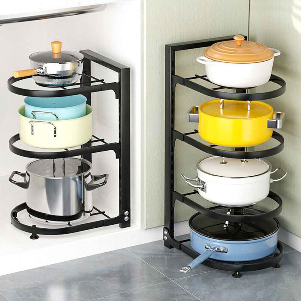 2/3/4 Tier Kitchen Pot Pan Saucepan Storage Rack Holder Organiser Stand Shelf UK