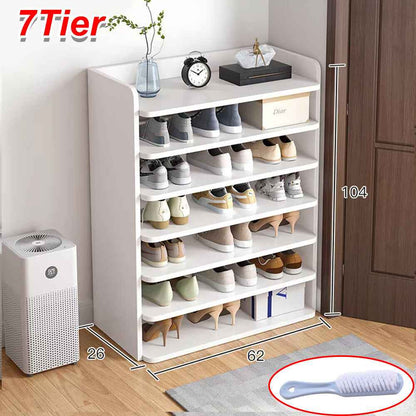 5-8 Tier White Wooden Hallway Shoe Rack Open Shelves Shoe Cabinet Storage Unit