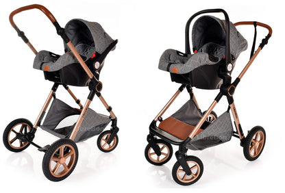 3 in 1 Pram Newborn Baby Buggy Set Travel System with Car Seat Folding Pushchair