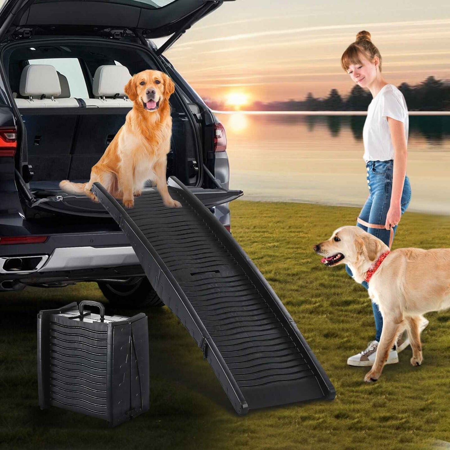 Foldable Dog Ramps, Portable Pet Ramp with Non-slip Foot Pads, Easy-Fold Lightwe