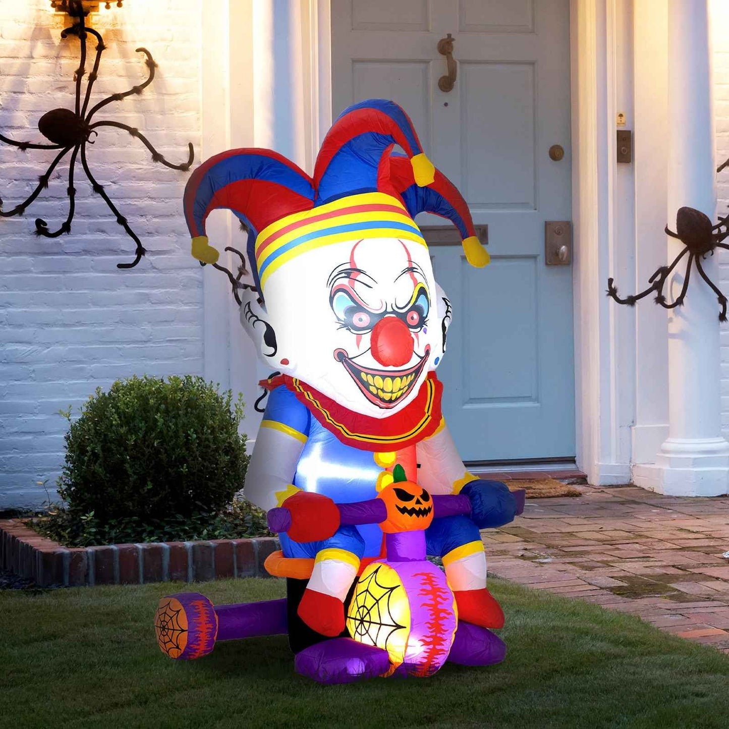 4ft Blow Up Halloween Inflatable Clown on Bicycle with 3 Built-in LED Lights