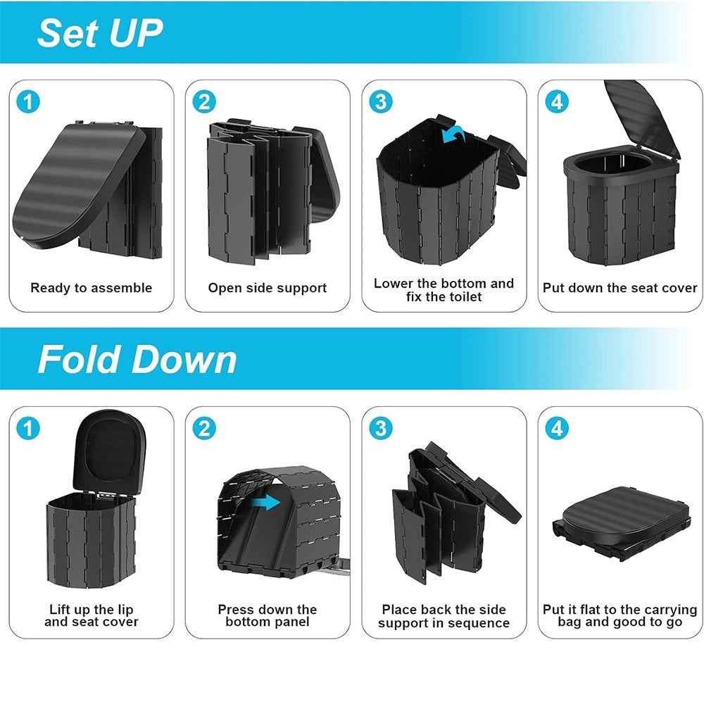 Folding Toilet Car Outdoor Travel Potty Portable for Camping Hiking Beach