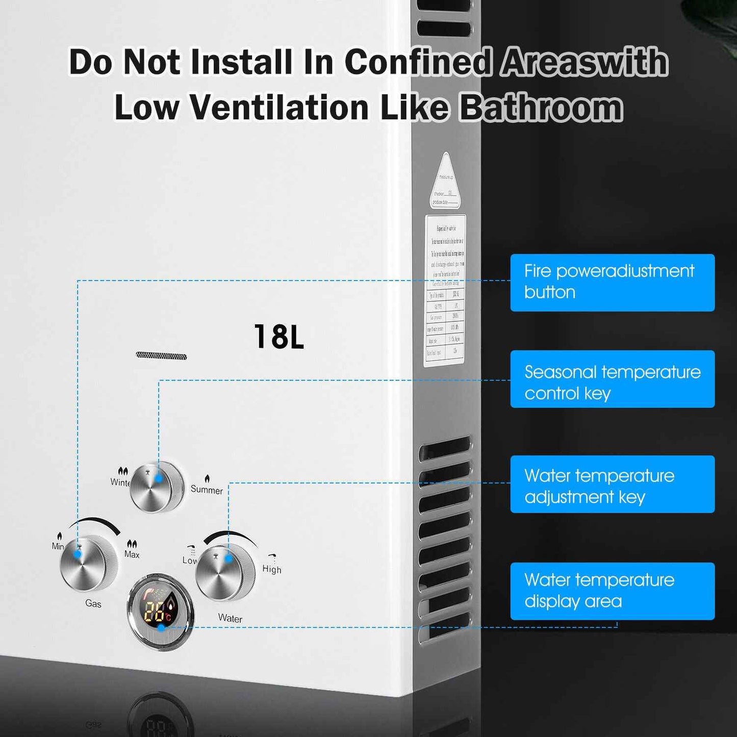 OYAJIA 8/10/16/18L Instant Gas Hot Water Heater Tankless Gas Boiler LPG Propane