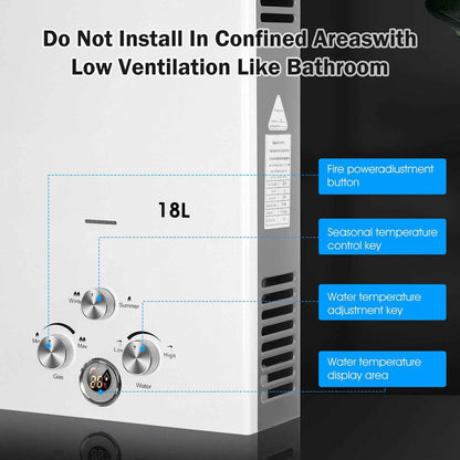 OYAJIA 8/10/16/18L Instant Gas Hot Water Heater Tankless Gas Boiler LPG Propane