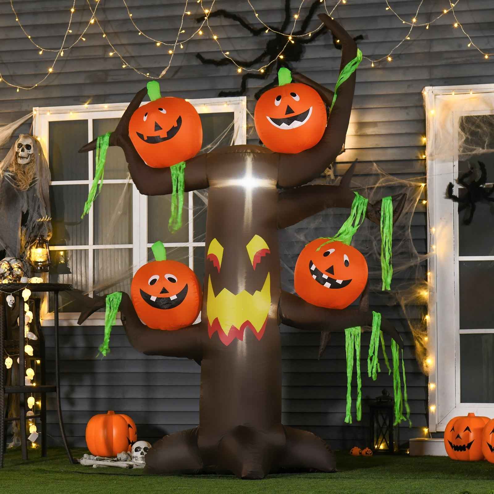 Halloween Decoration 2.4m Inflatable Ghost Tree with Pumpkins and 6 LED