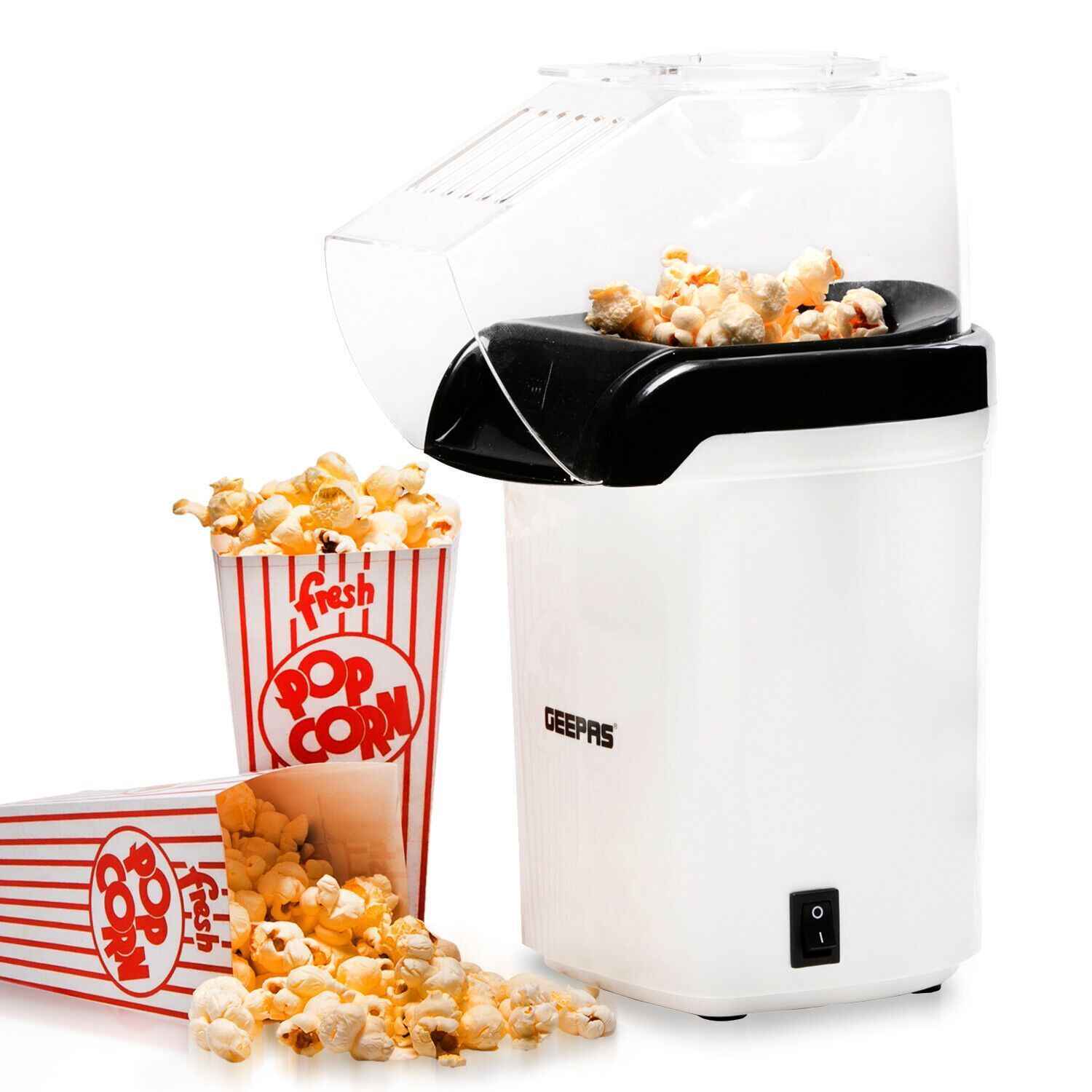 GEEPAS 1200W Popcorn Maker Machine Fat Free Hot Air Large Popper Electric