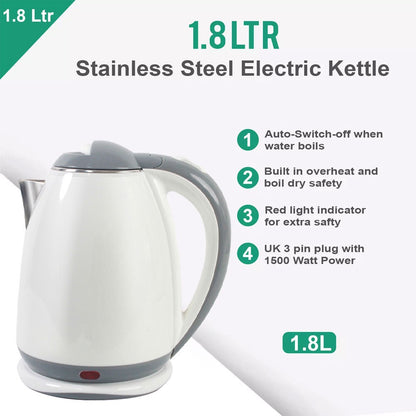1.8L Stainless Steel Electric Kettle: Rapid Boil, Travel, Camping, Caravan - Ceenaz Store