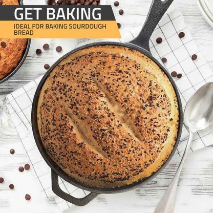 2in1 Combo Cooker Pre Seasoned Dutch Oven Pot Cast Iron Frying Pans Griddle 3Ltr