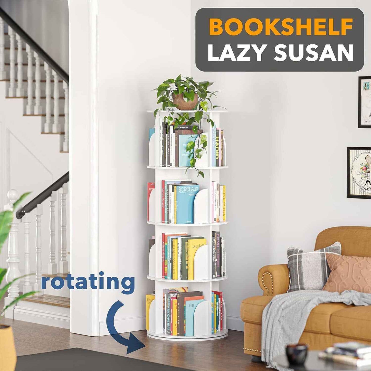 4-Layer 360° Rotating Bookshelf Bookcase Display Floor Standing Storage Rack