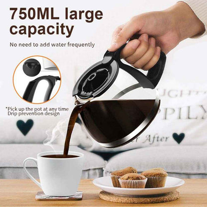 750ml Filter Coffee Maker Machine Instant Anti-Drip Keep Warm Quick Brew Black
