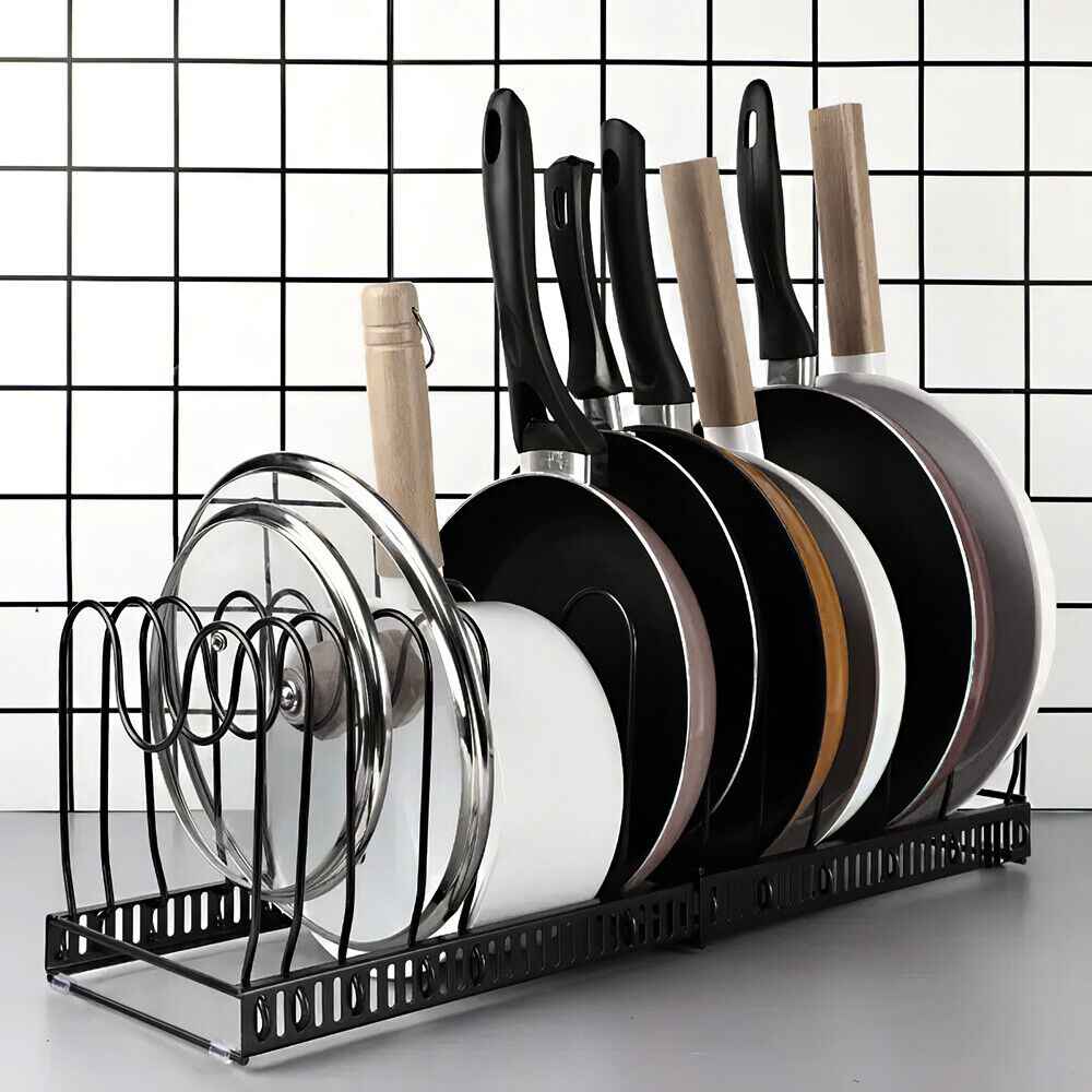 Expandable Kitchen Saucepan Pan Pot Lid Rack Holder Cupboard Drawer Organisers