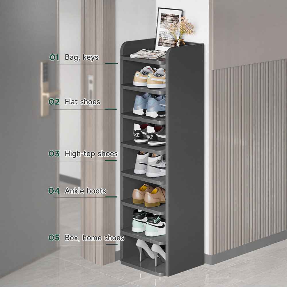 5-8 Tier Black Wooden Hallway Shoe Rack Open Shelves Shoe Cabinet Storage Unit