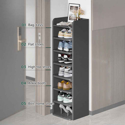 5-8 Tier Black Wooden Hallway Shoe Rack Open Shelves Shoe Cabinet Storage Unit