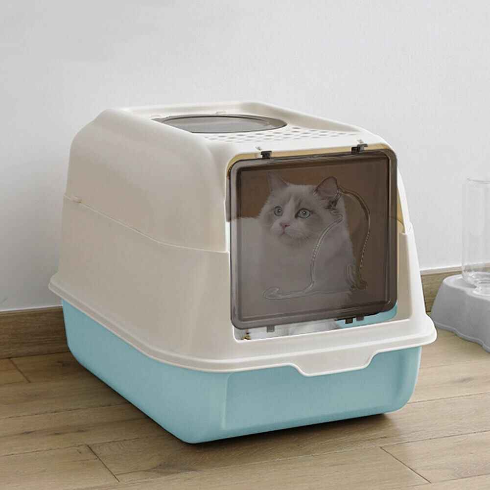 Large Hooded Cat Litter Tray Litter Box Self Cleaning Cat Pan Potty Tray w/ Lid