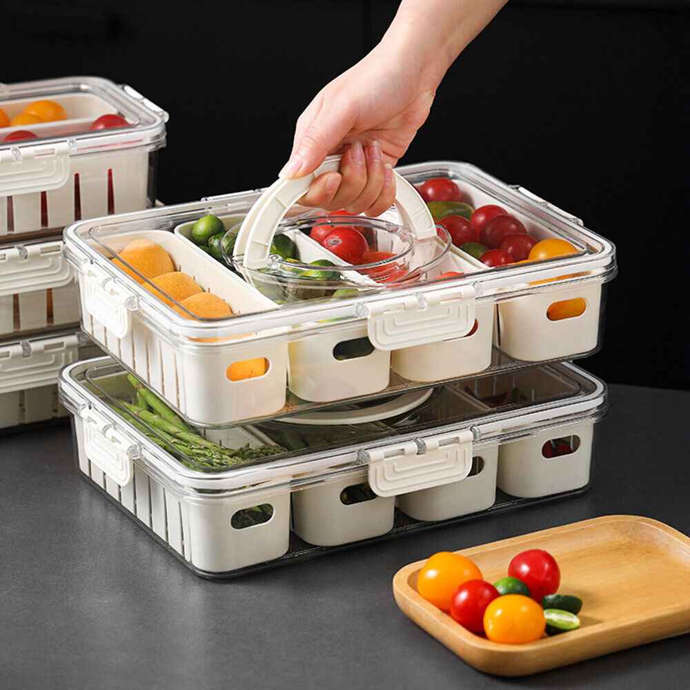 Fridge Box Holder Kitchen Cupboard Organiser Food Storage Dividers Container Lid