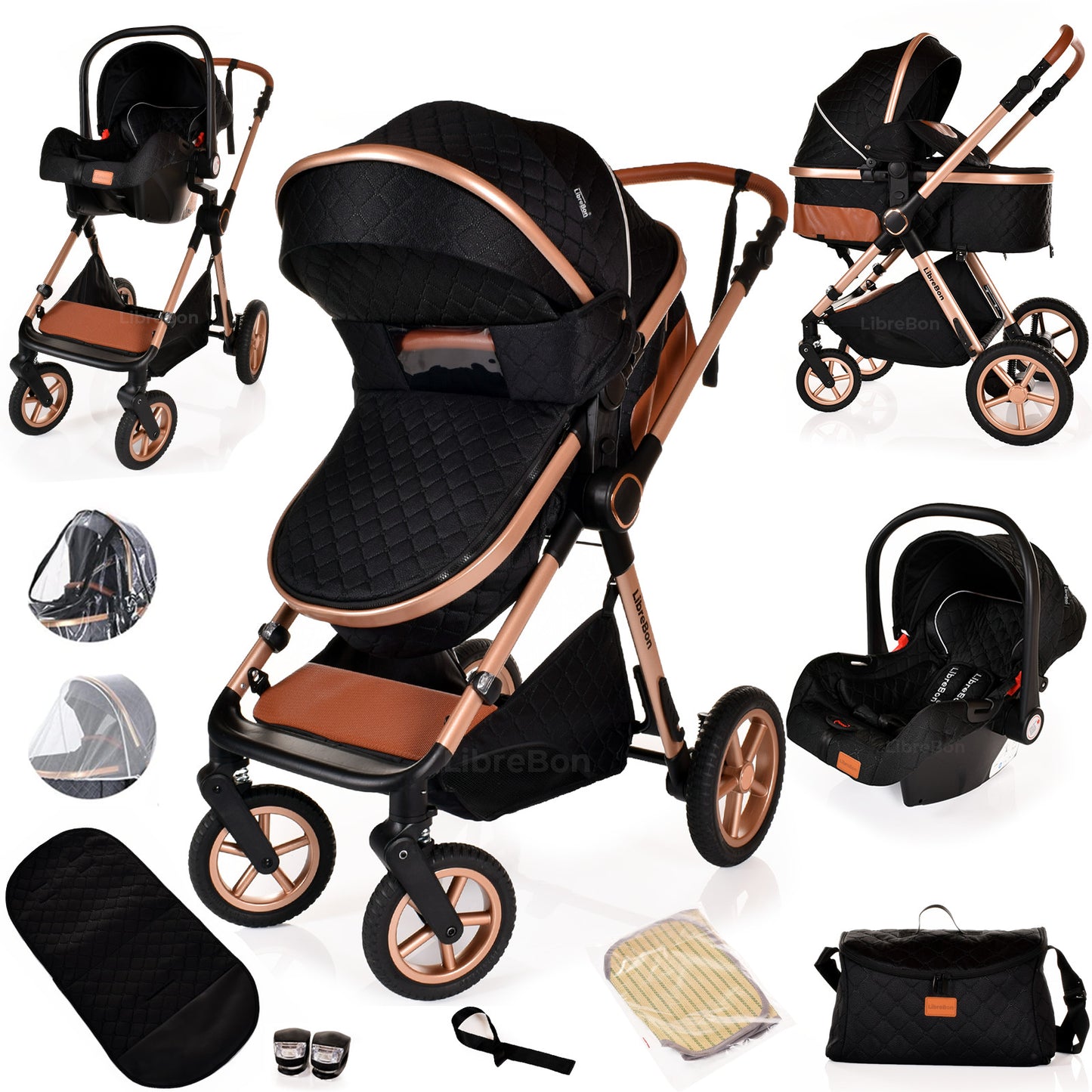 3 in 1 Pram Newborn Baby Buggy Set Travel System with Car Seat Folding Pushchair