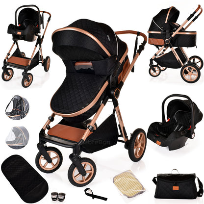 3 in 1 Pram Newborn Baby Buggy Set Travel System with Car Seat Folding Pushchair