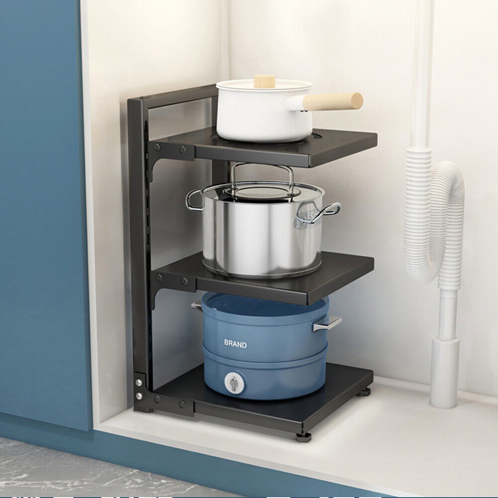 2-7Tier Black Pan Stand Saucepan Pot Rack Kitchen Storage Organiser Shelf Holder