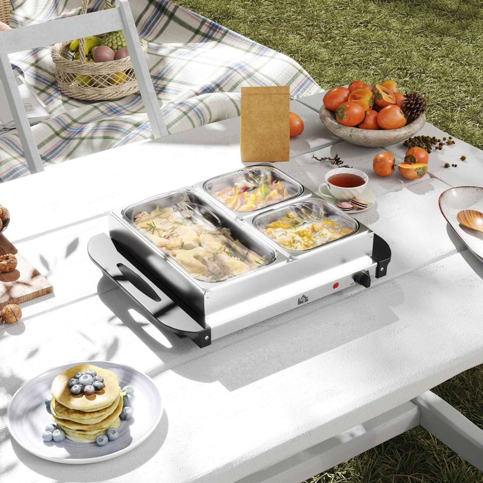 4 Tray Electric Food Warmer 4.5L Buffet Server with Adjustable Temp 200W