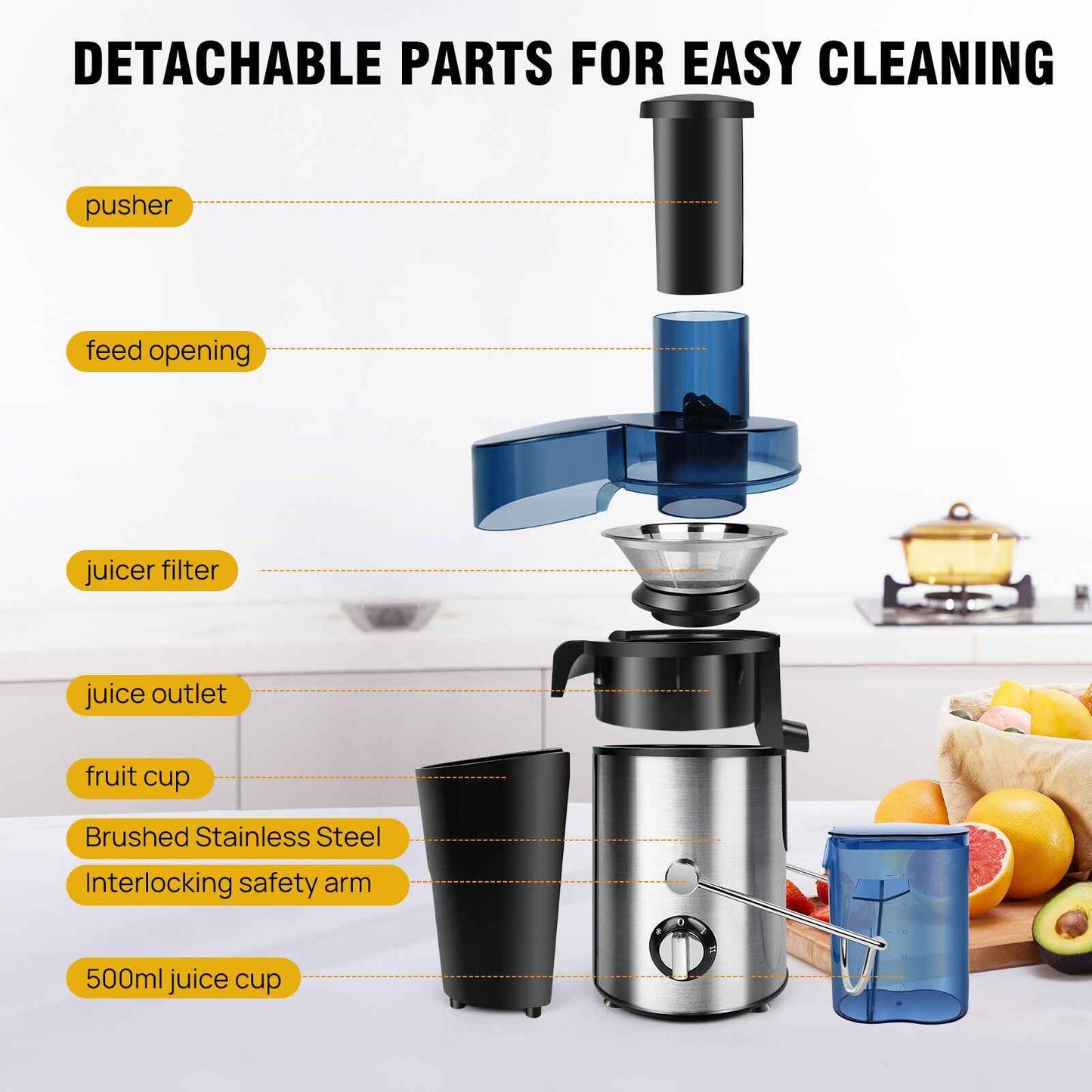 1000W Juicer Machine Whole Fruit and Vegetable Juice Extractor Stainless Steel