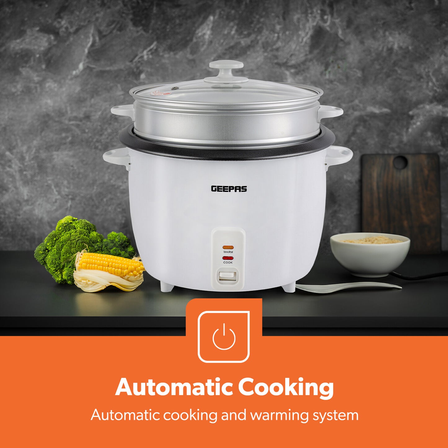 GEEPAS Electric Rice Cooker Steamer Pot 3 in 1 Cooking Non Stick Keep Warm