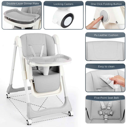 4 in1 Folding Baby High Chair, Adjustable Toddlers Highchair with 4 Uxedmruehjos