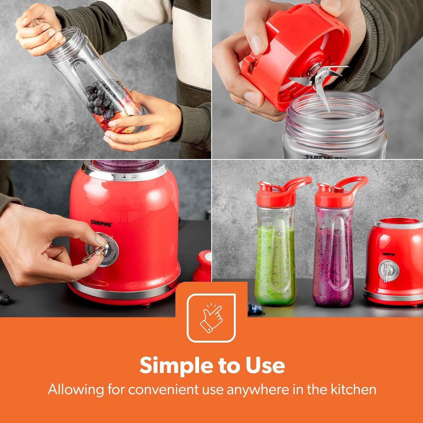 GEEPAS 300W Nutri Blender Smoothie Milkshake Maker 2 Speed Pulse Function Red