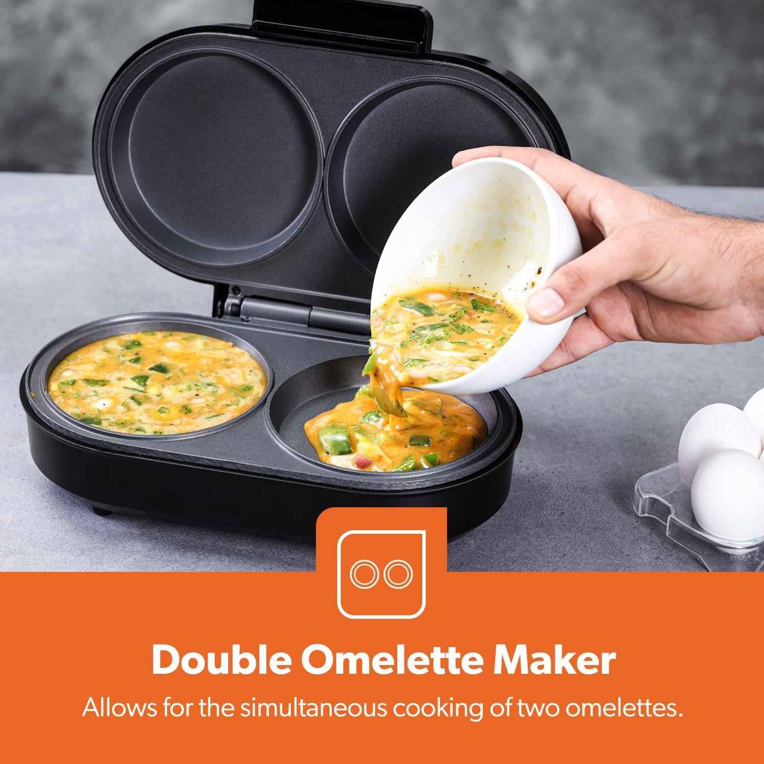 GEEPAS Dual Omelette Maker Non-Stick Deep Fill Cooking Plates Double Egg Cooker
