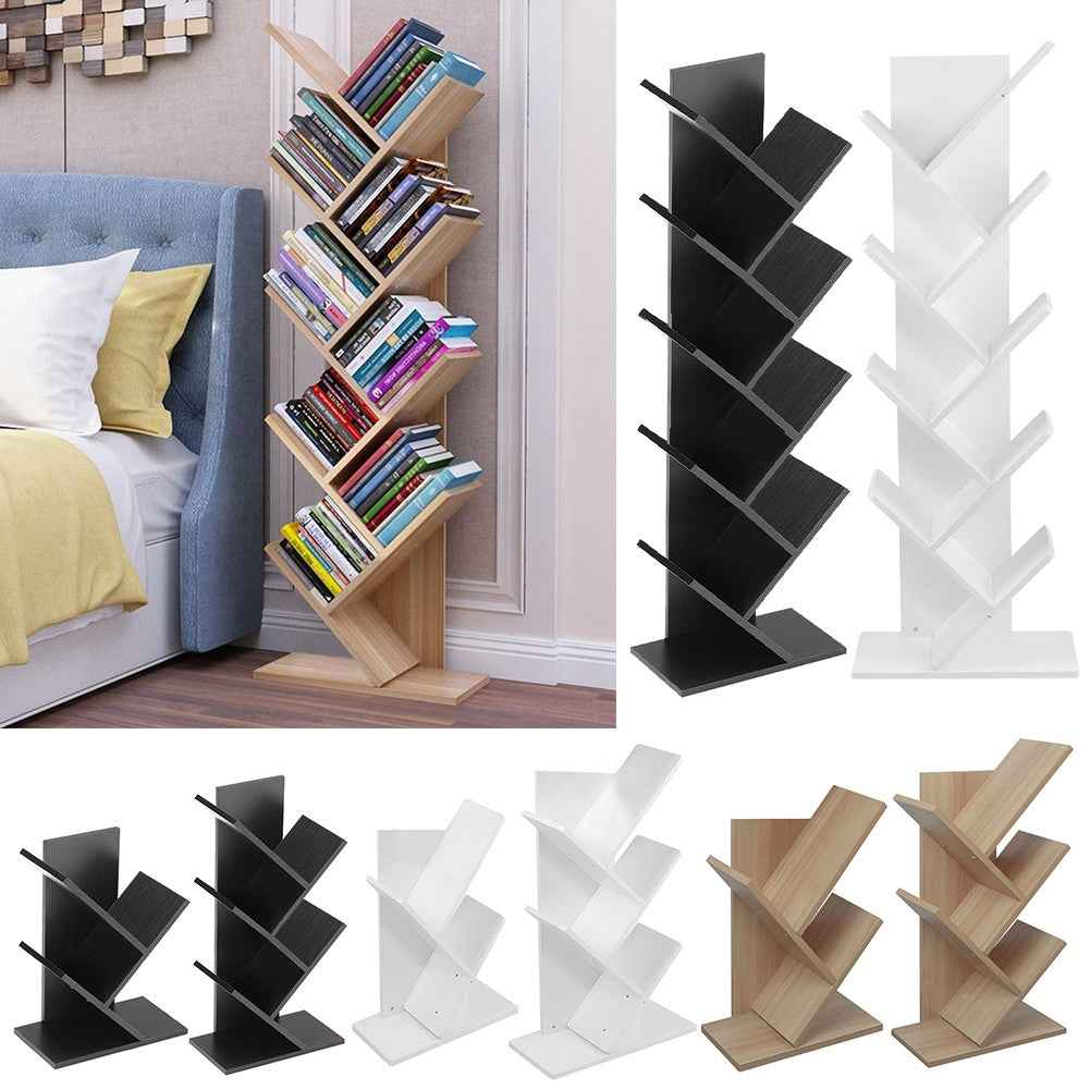 3/5/9 Shelf Tree Free Standing Bookshelf Wood Shape Desk Bookcase Display Rack