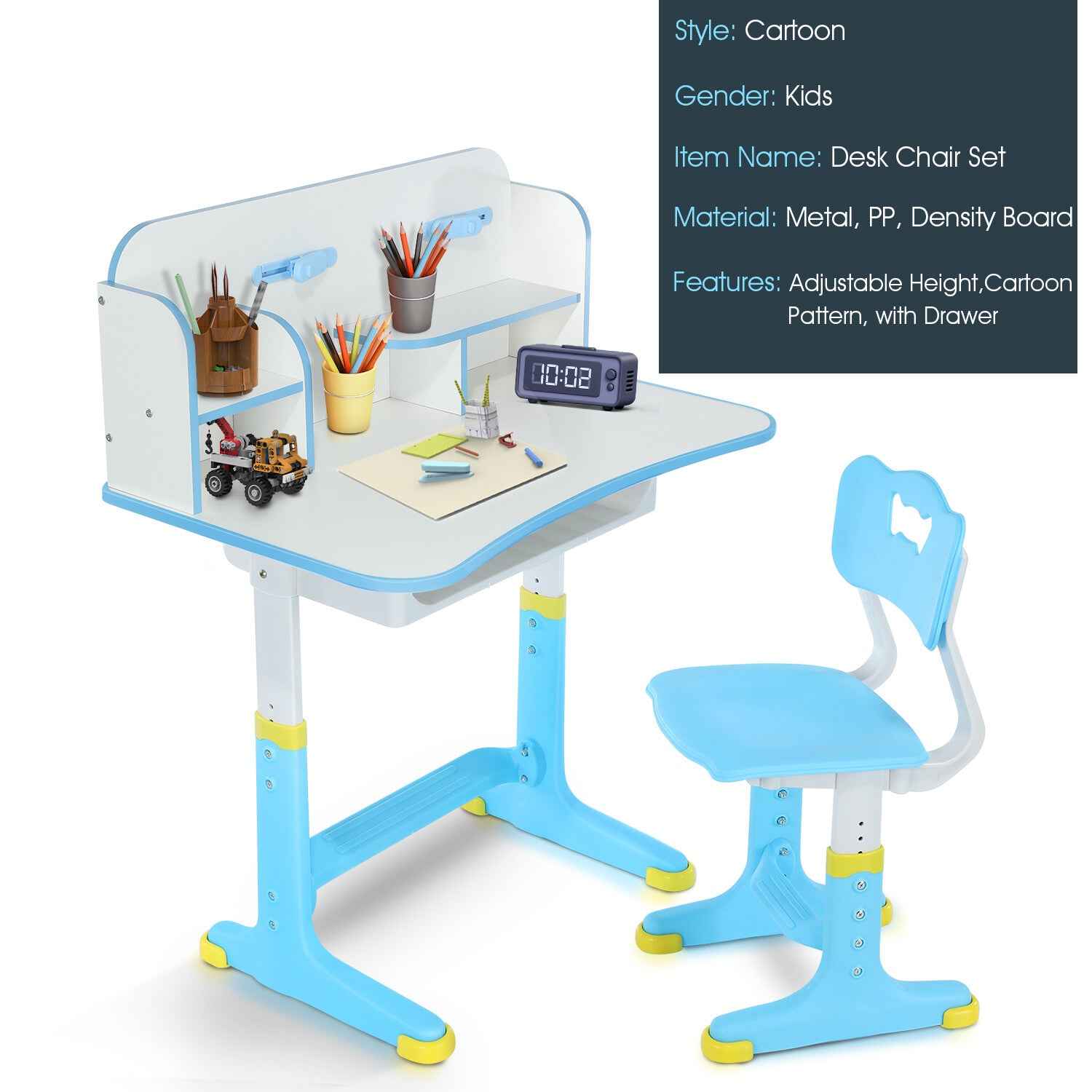 Kids Desk and Chair Set Height Adjustable Study Table W/ Storage Book Stand