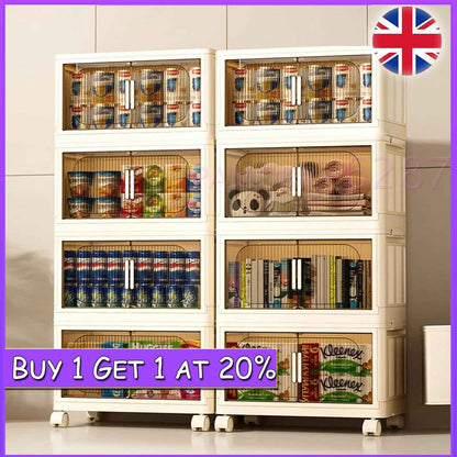 Large Folding Storage Box Stackable Case Cabinet Closet Home Organizer on Wheel