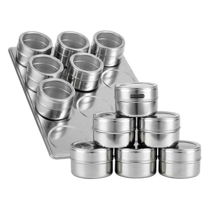 12x Magnetic Spice Jars BBQ Shaker Lids Seasoning Tins Container Stainless Steel