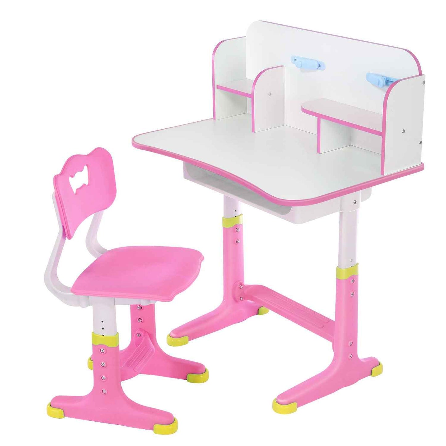 Kids Desk and Chair Set Height Adjustable Study Table W/ Storage Book Stand