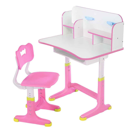 Kids Desk and Chair Set Height Adjustable Study Table W/ Storage Book Stand