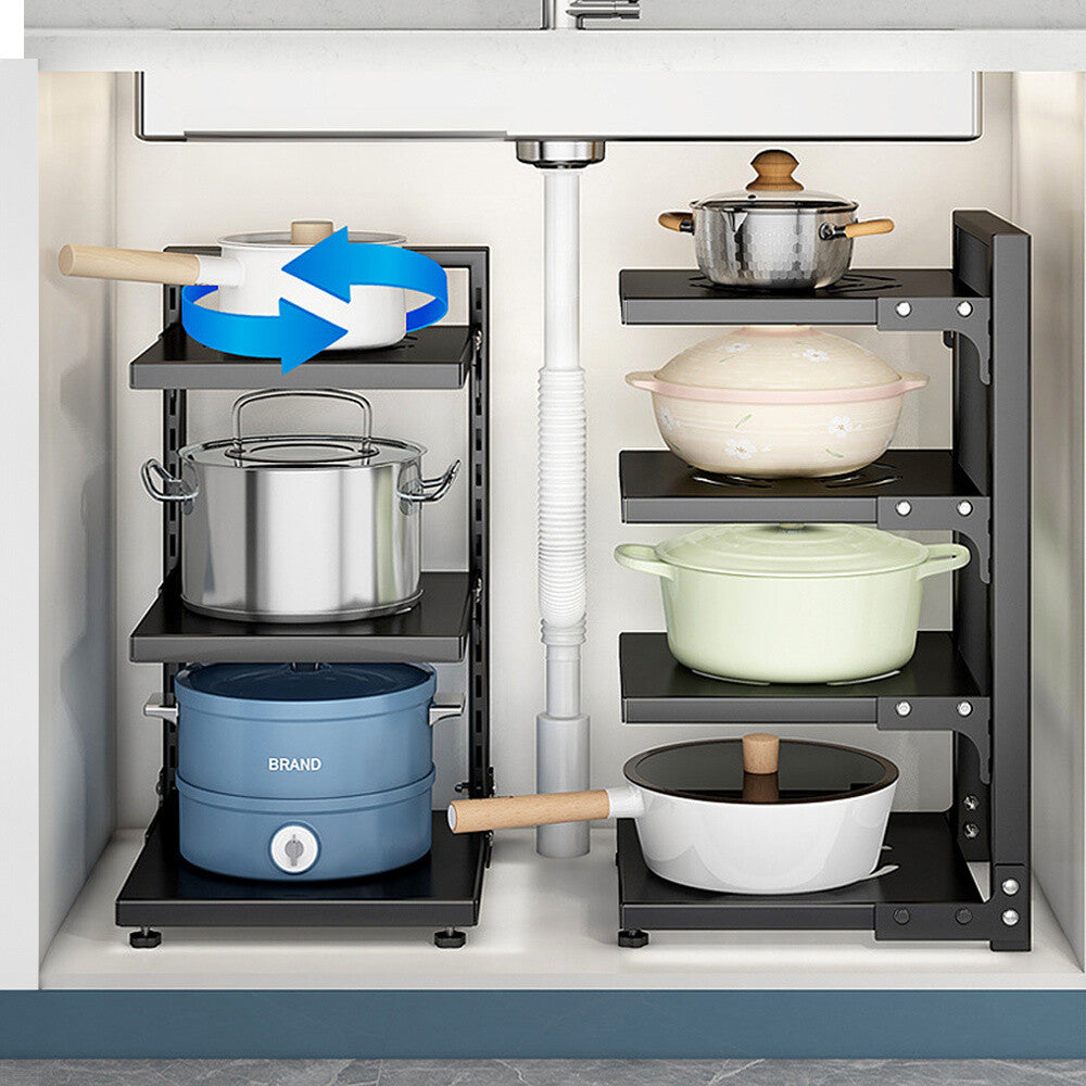 2-7Tier Black Pan Stand Saucepan Pot Rack Kitchen Storage Organiser Shelf Holder