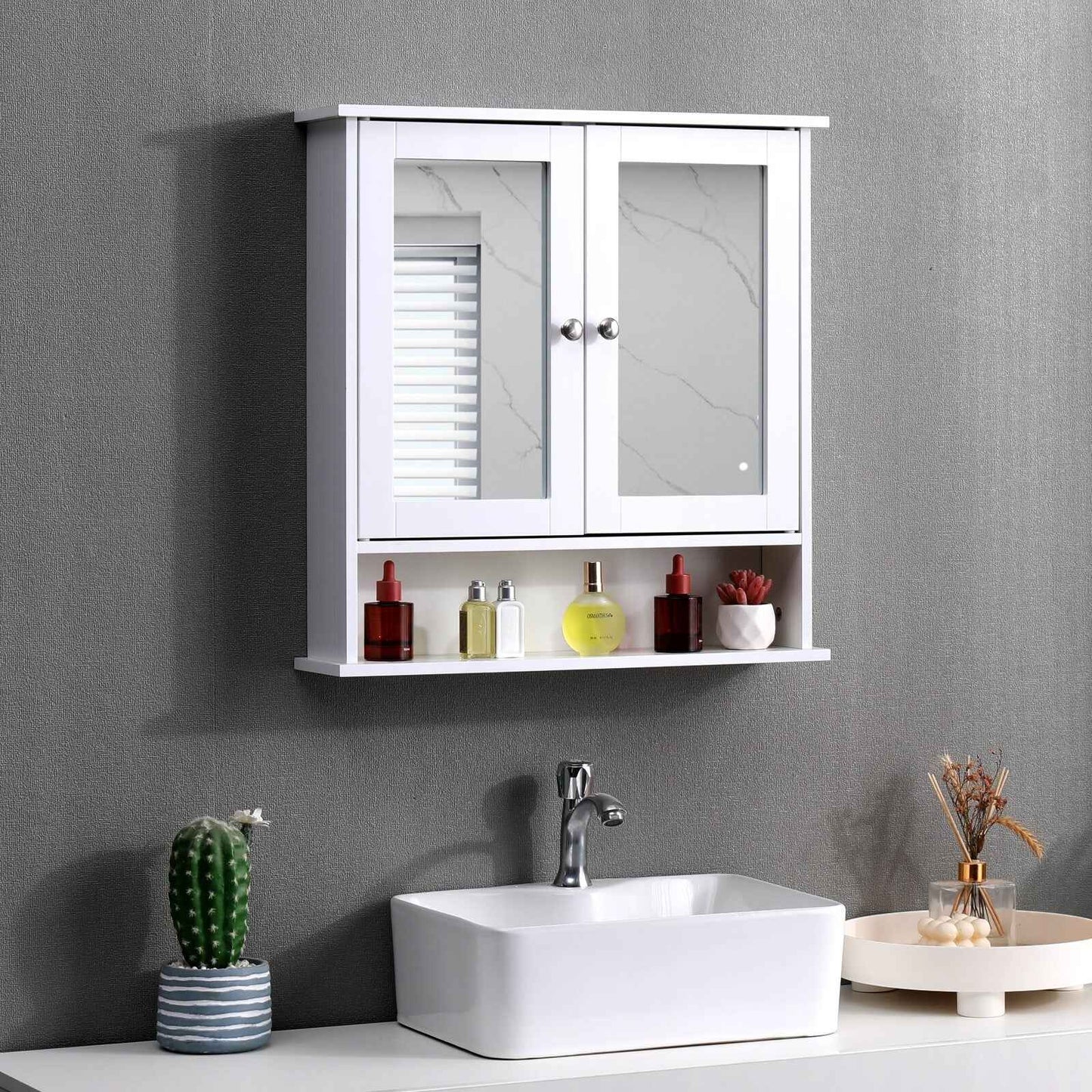 White Bathroom Mirror Cabinet Wall Mounted Storage Unit Cupboard Door Shelves