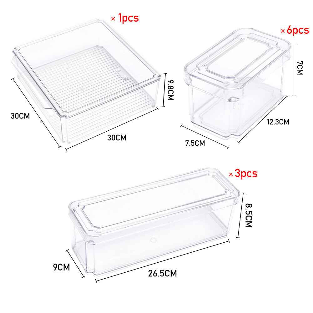 S/M/L Clear Plastic Fridge Storage Box Cupboard Organiser Fruit Veg Rack 3-10Pcs