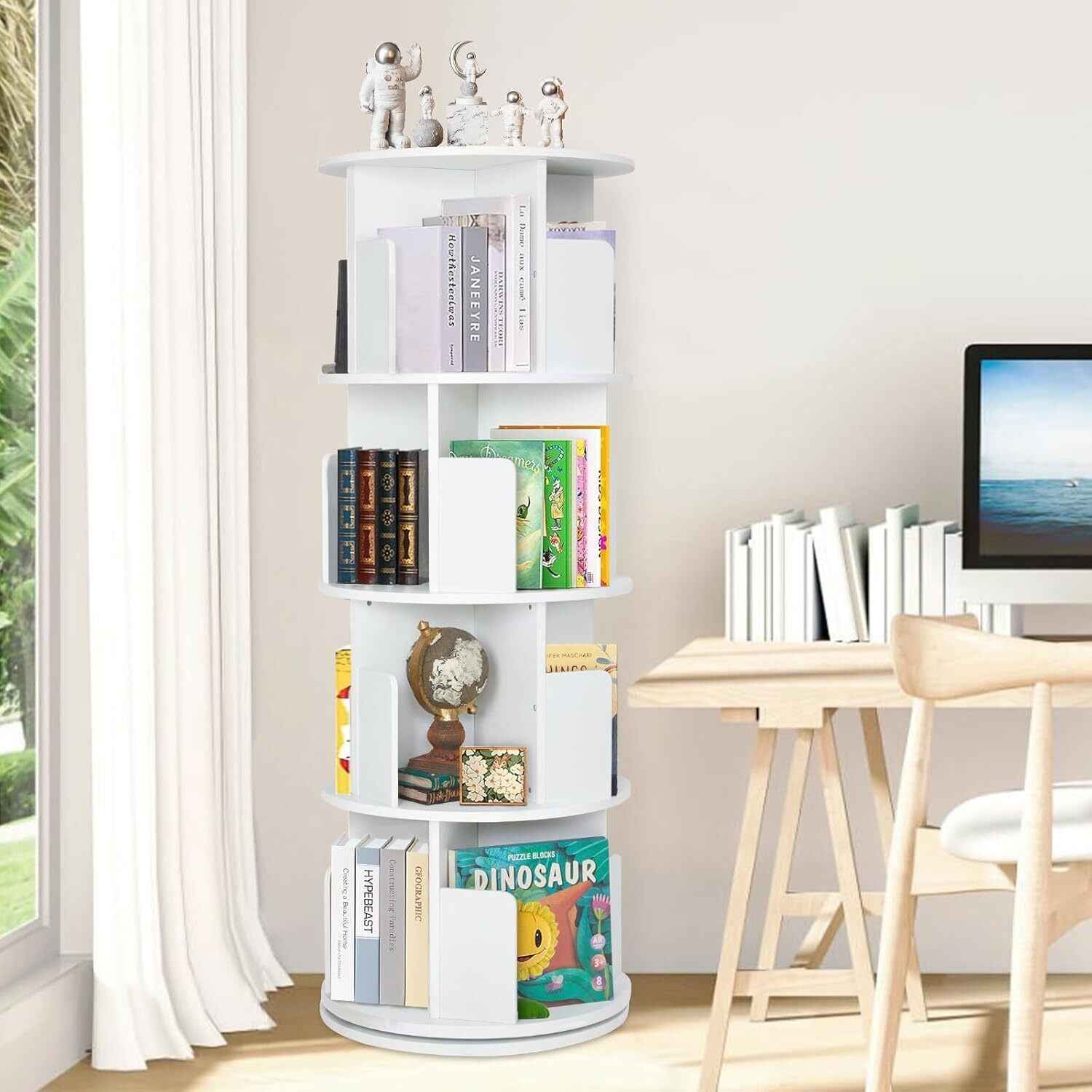 4-Layer 360° Rotating Bookshelf Bookcase Display Floor Standing Storage Rack New