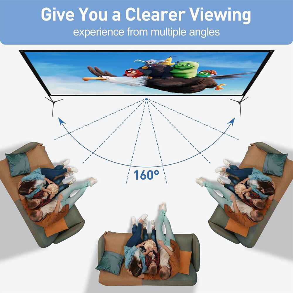 120" Projector Screen w/Tripod Stand Portable Home Outdoor Movie Screen 16:9 4K